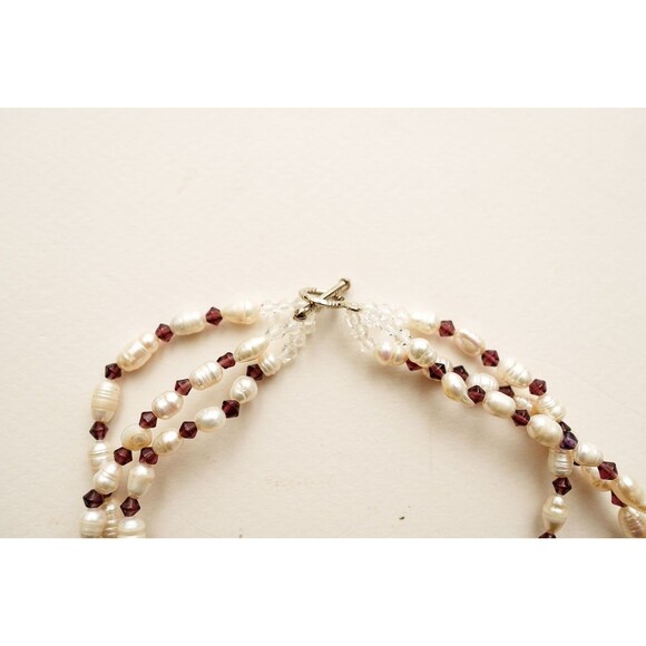 Fresh water rice pearls brown crystal beads triple strand necklace 32" - Picture 2 of 3